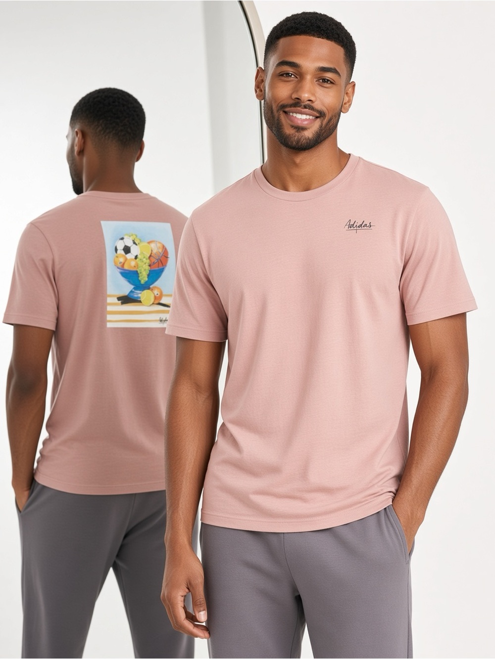 Adidas Lounge Still Life Bowl Graphic T-Shirt Warm Clay Men’s MEDIUM TALL🩷NWT✨